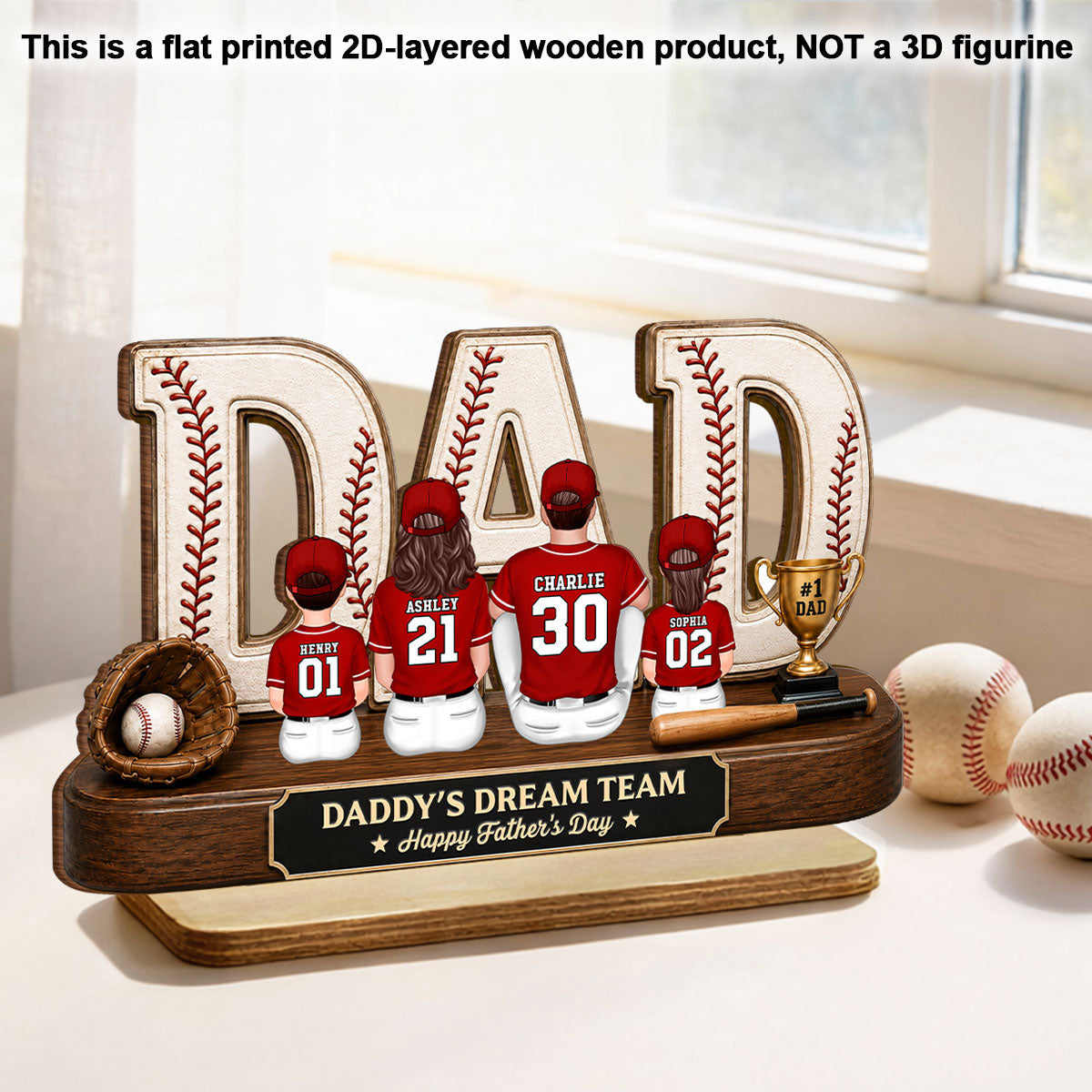 Baseball Daddy's Dream Team - Personalized 2-Layered Wooden Plaque - Unique Trending Gift For Dad, Husband, Baseball Fans