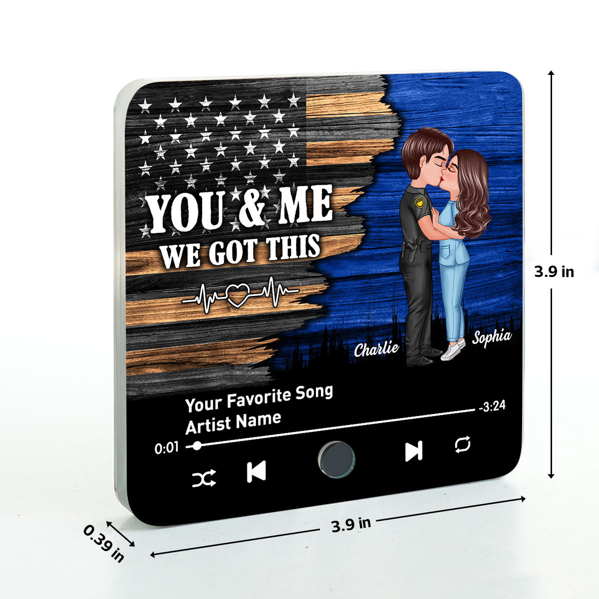 Hero Couple Kissing Half Flag Gift by Occupation Personalized Music Fridge Magnet, Gift For Him, For Her