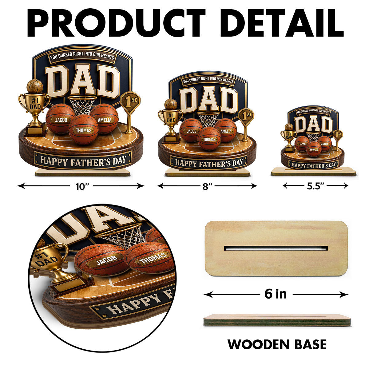 Basketball Trophy You Dunked Right Into Our Hearts - Personalized 2-Layered Wooden Plaque - Gift For Dad, Husband