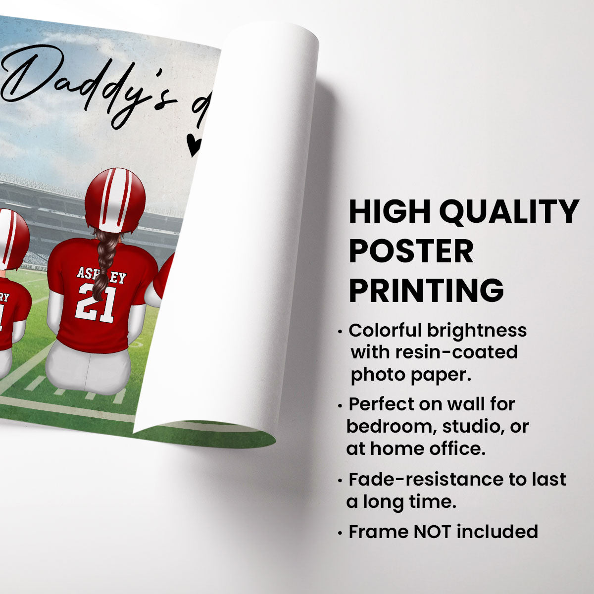 Daddy's Team Football Family Sitting Personalized Poster, Gift For Family, Dad, Grandpa, Husband
