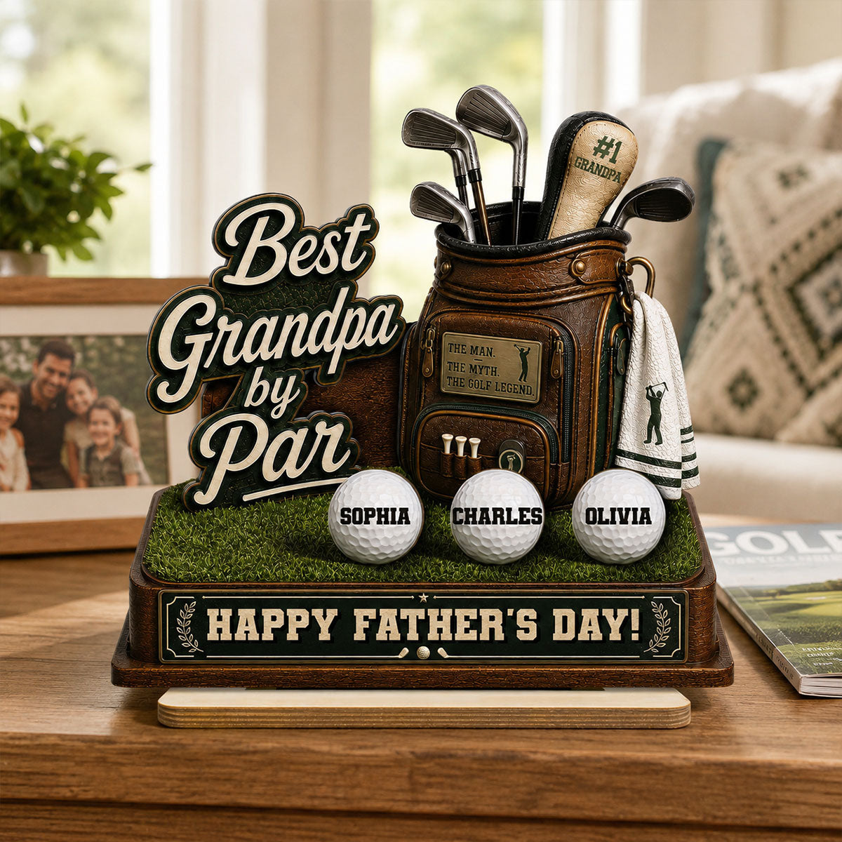Best Grandpa By Par Custom Kid Name - Personalized 2-Layered Wooden Plaque - Gift For Golf Grandpa, Dad, Husband