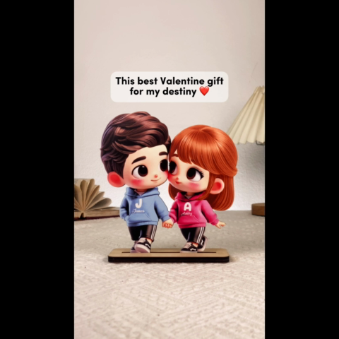 3D Effect Cute Cartoon Couple Holding Hands Personalized Standing Wooden Plaque, Anniversary & Gift for him, Gift for her