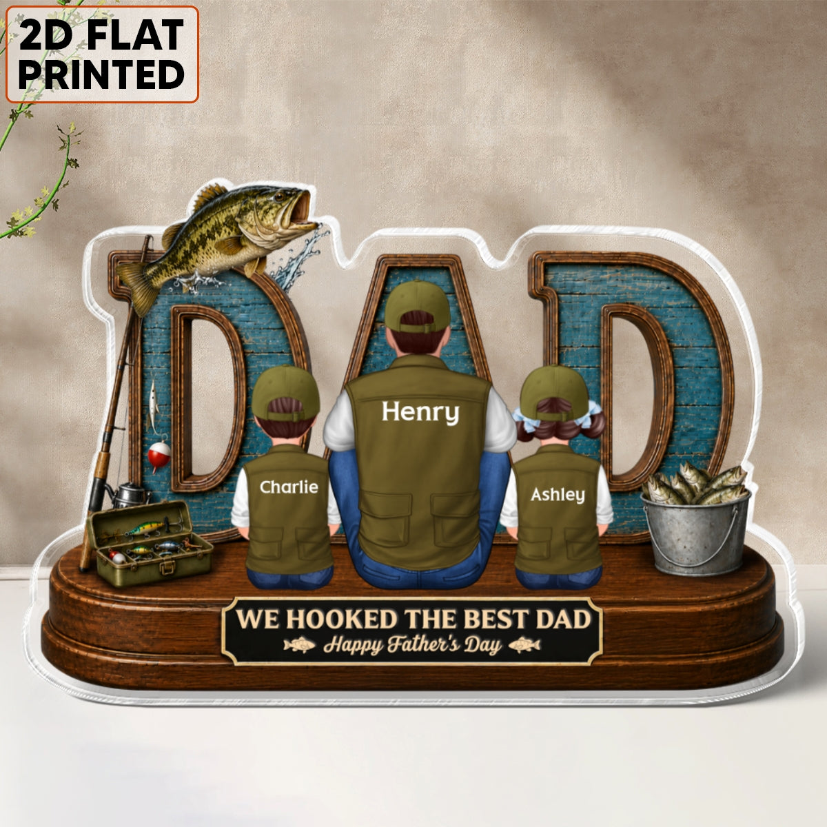 Fishing Dad And Kids We Hooked The Best Dad - Personalized Acrylic Block Plaque - Gift For Dad, Husband