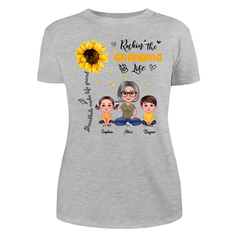 Rockin‘ The Grandma Life Sunflower Pretty Doll Personalized Shirt