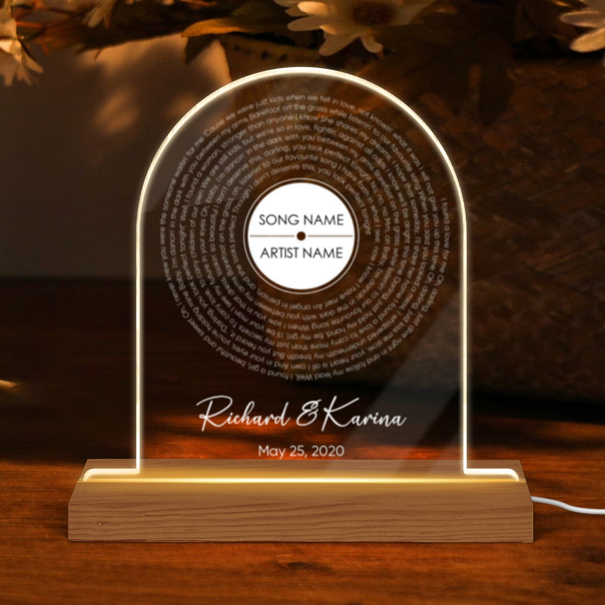 Personalized Vinyl Record Song with Lyrics on Acrylic LED Night Light, Gift, Personalized Gift for Her, Gift for Him, Wedding Song Gift
