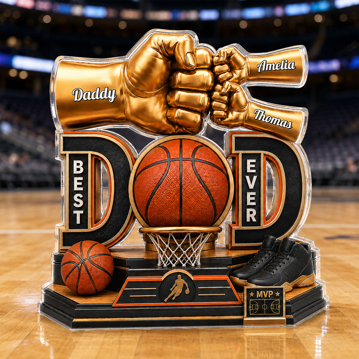 Basketball Dad & Kids Fist Bump - Personalized Acrylic Block Plaque - Gift For Dad, Husband