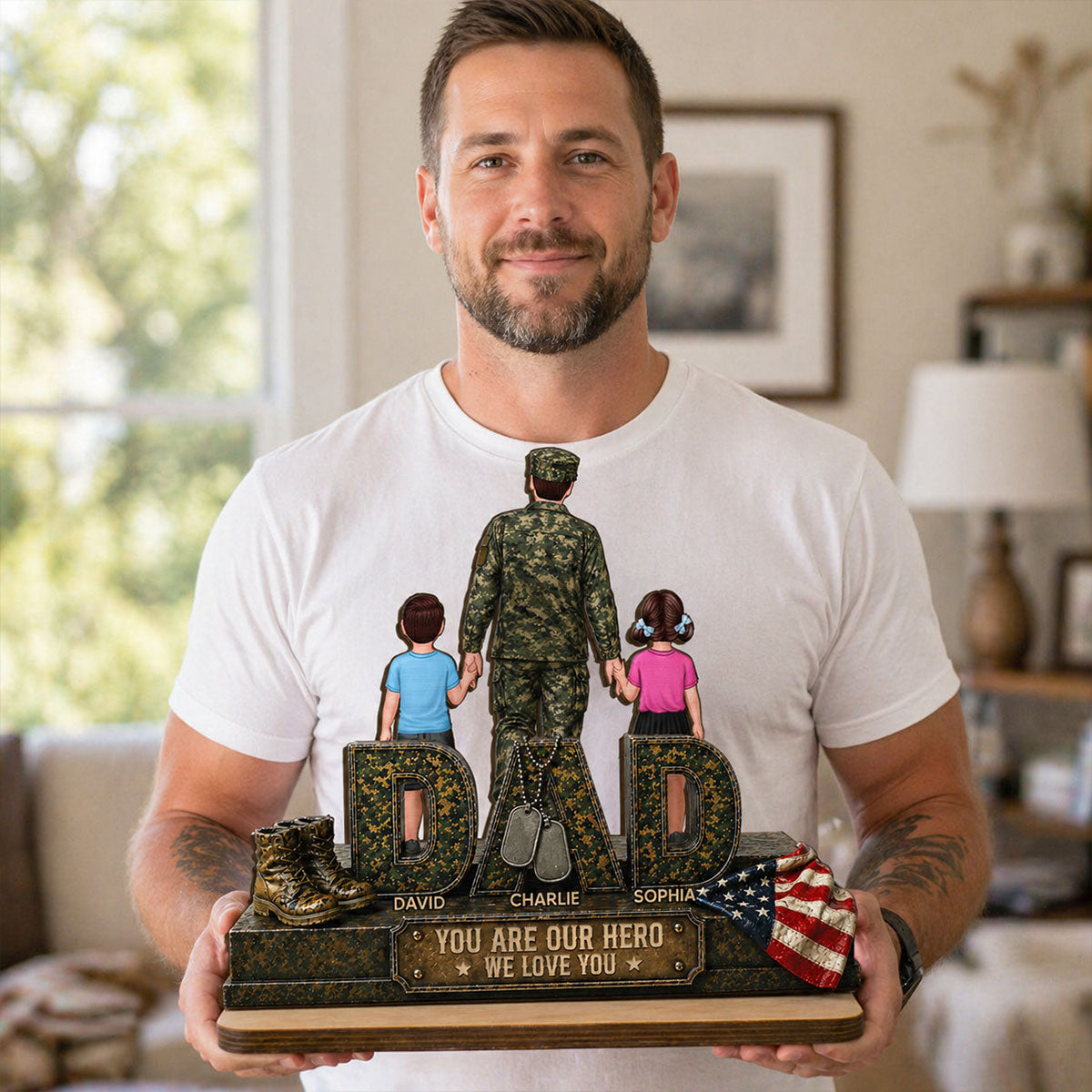 Army Dad You Are Our Hero - Personalized 2-Layered Wooden Plaque - Gift For Dad, Husband