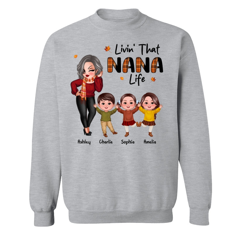 Livin‘ That Grandma Life Fall Season Woman & Happy Kids Personalized Shirt