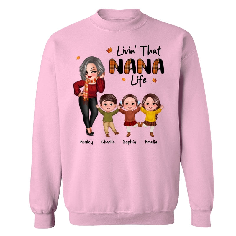 Livin‘ That Grandma Life Fall Season Woman & Happy Kids Personalized Shirt