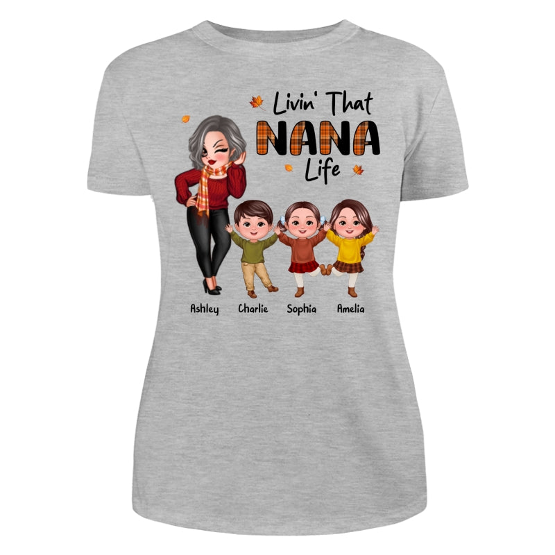 Livin‘ That Grandma Life Fall Season Woman & Happy Kids Personalized Shirt