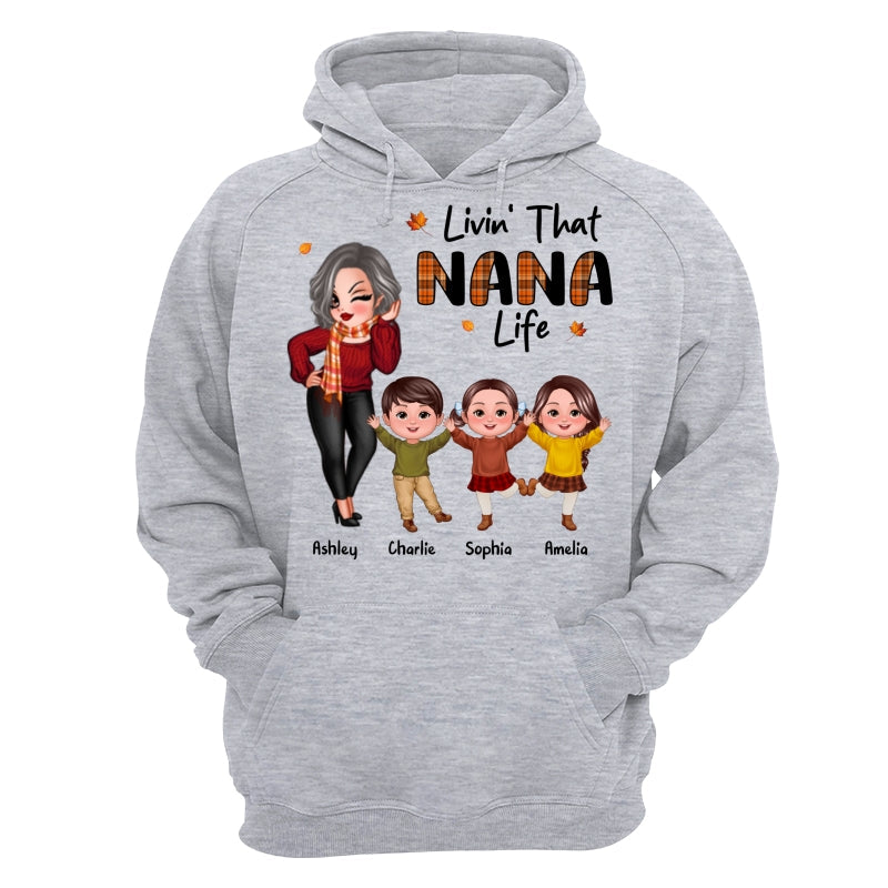 Livin‘ That Grandma Life Fall Season Woman & Happy Kids Personalized Shirt
