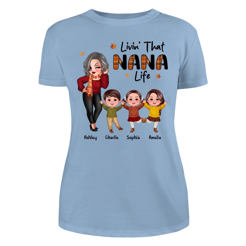 Livin‘ That Grandma Life Fall Season Woman & Happy Kids Personalized Shirt