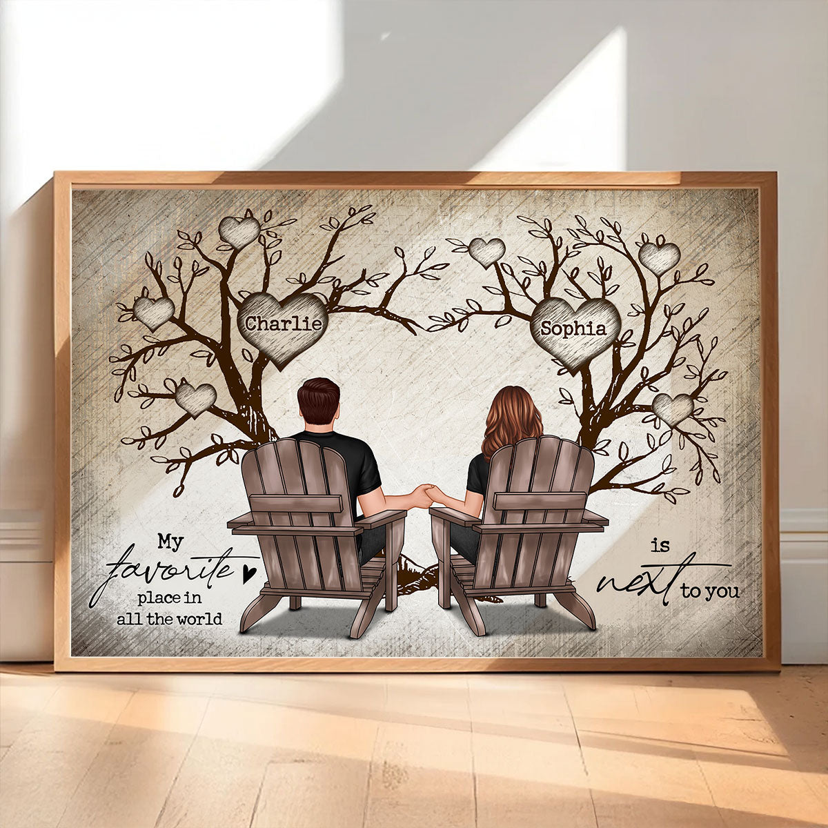 Couple Heart Tree Sitting Personalized Poster, Home Decoration, Anniversary Gift For Couple, Gift For Him, For Her