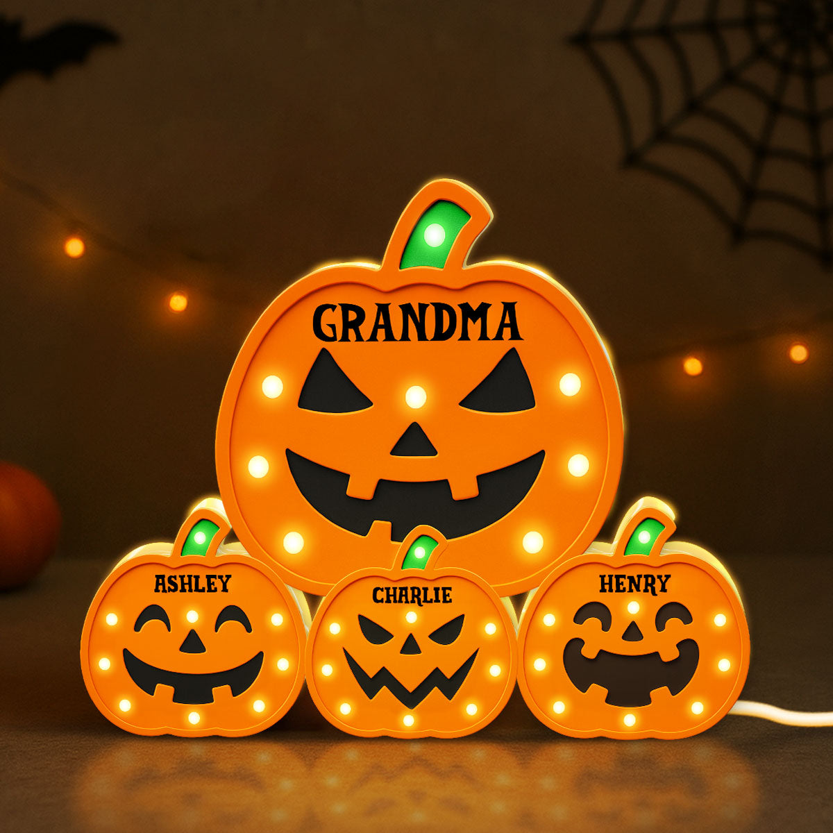 Jack O Lantern Grandma Grandkids Pumpkin Marquee Effect Personalized Light Box, Halloween Decor