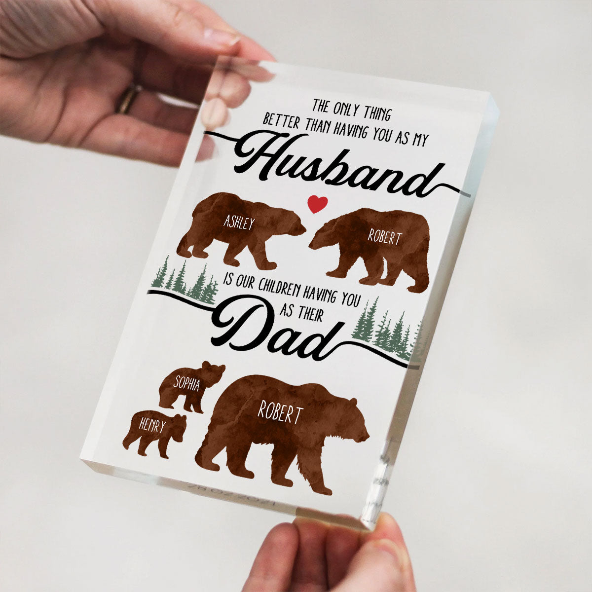 Bear Family Personalized Acrylic Block, gift for Husband