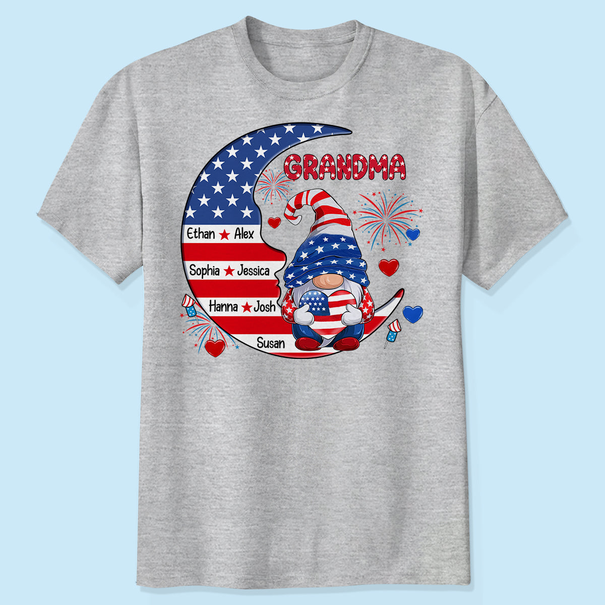 American Gnome Grandma Mom Sitting On Moon Personalized Shirt