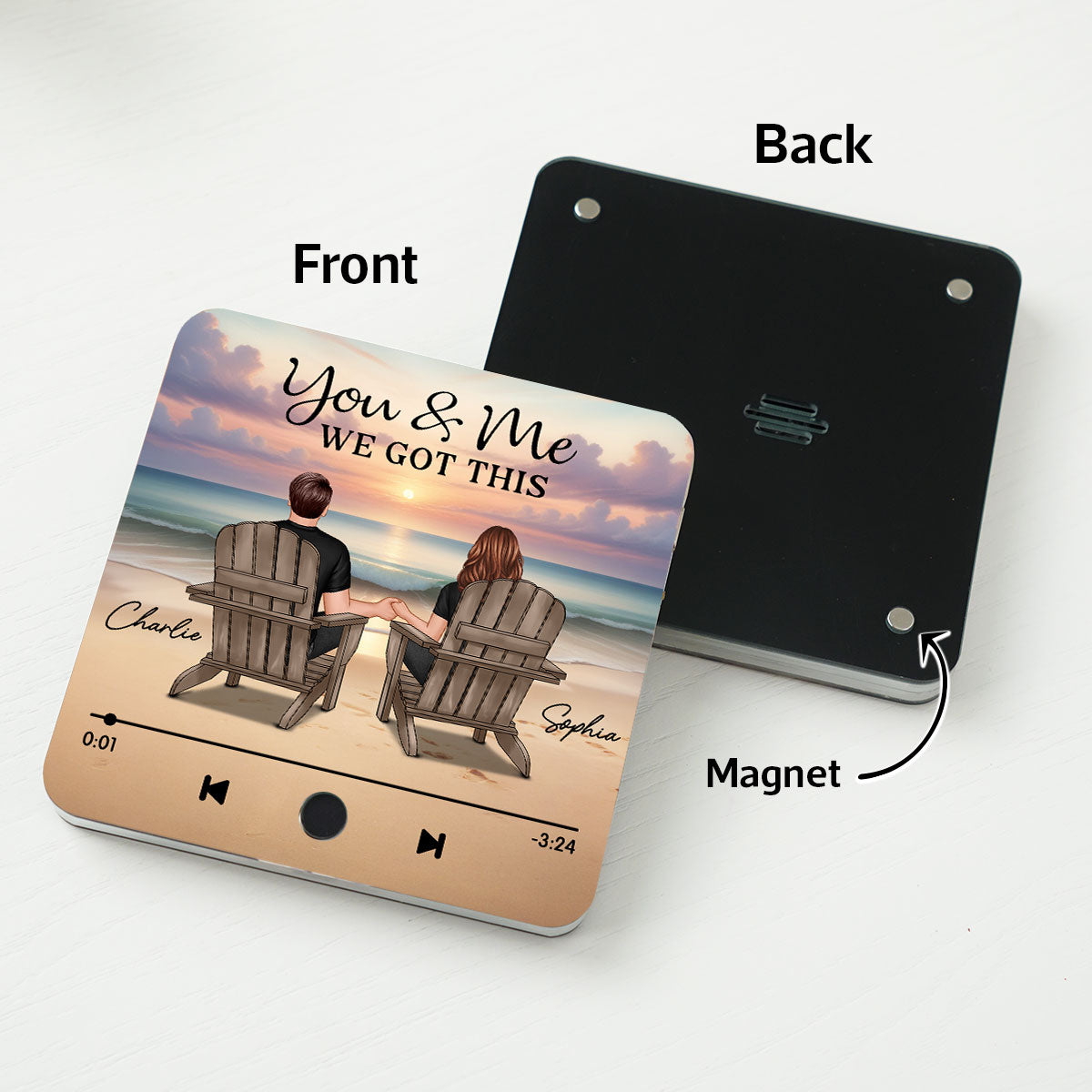 Couple Back View At Beach Favorite Song Personalized Bluetooth Music Fridge Magnet, Gift For Couple