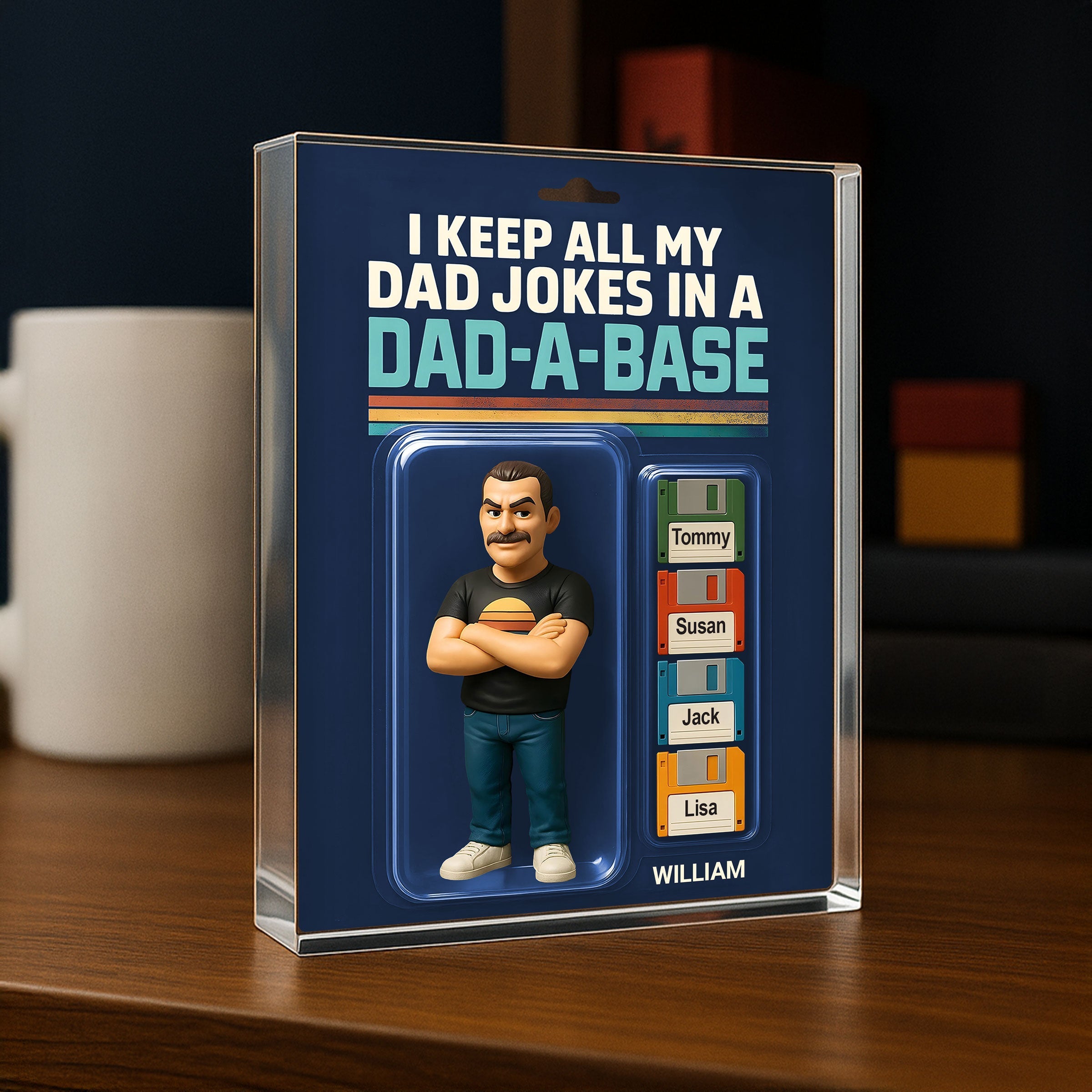 I Keep All My Dad Jokes in a Dad-a-base Custom Action Figure Personalized Acrylic Block Plaque, Funny Gift for Dad