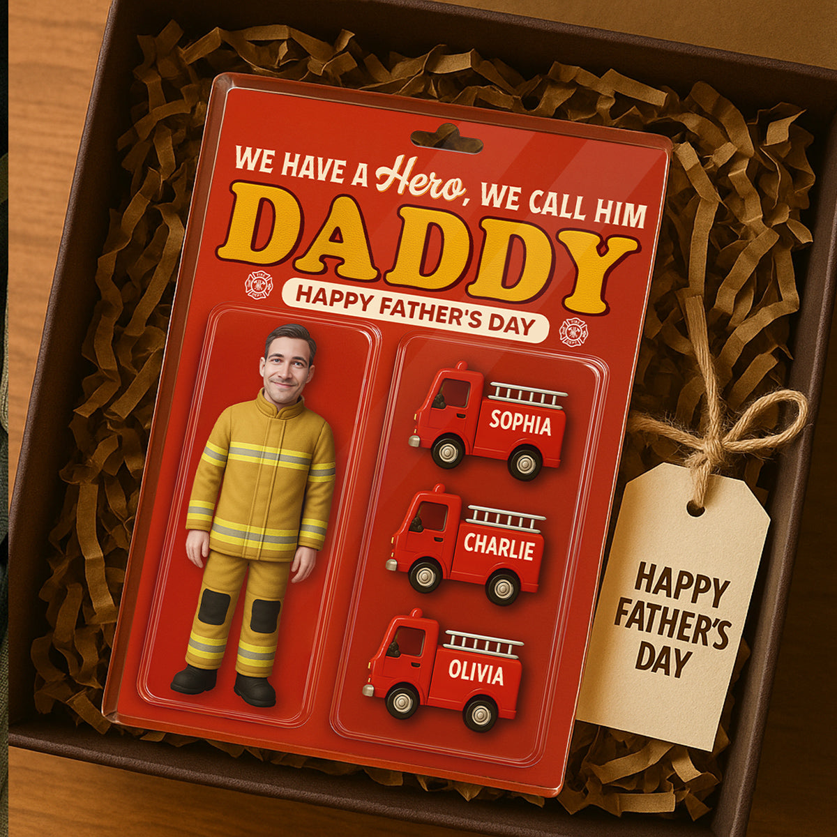 Firefighter Dad Hero Custom Figure 3D Effect Personalized Flat Acrylic Block Plaque, Unique Gift For Dad