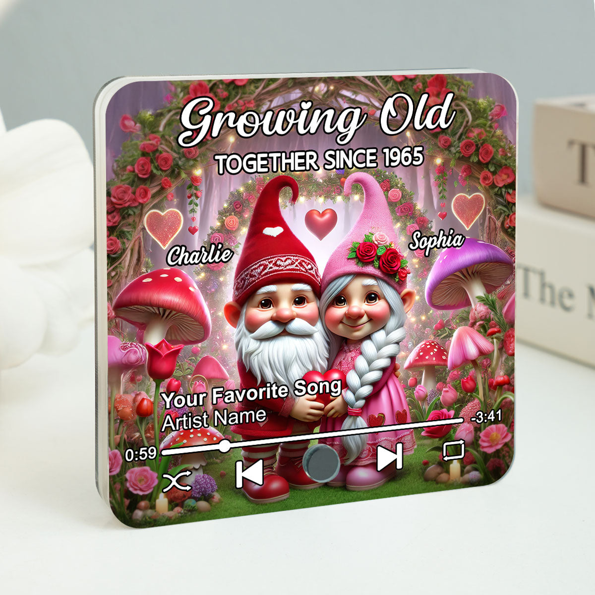 Gnome Couple Personalized Music Fridge Magnet, Heartfelt Gift For Couple, For Him, For Her, Boyfriend, Girlfriend, Husband, Wife