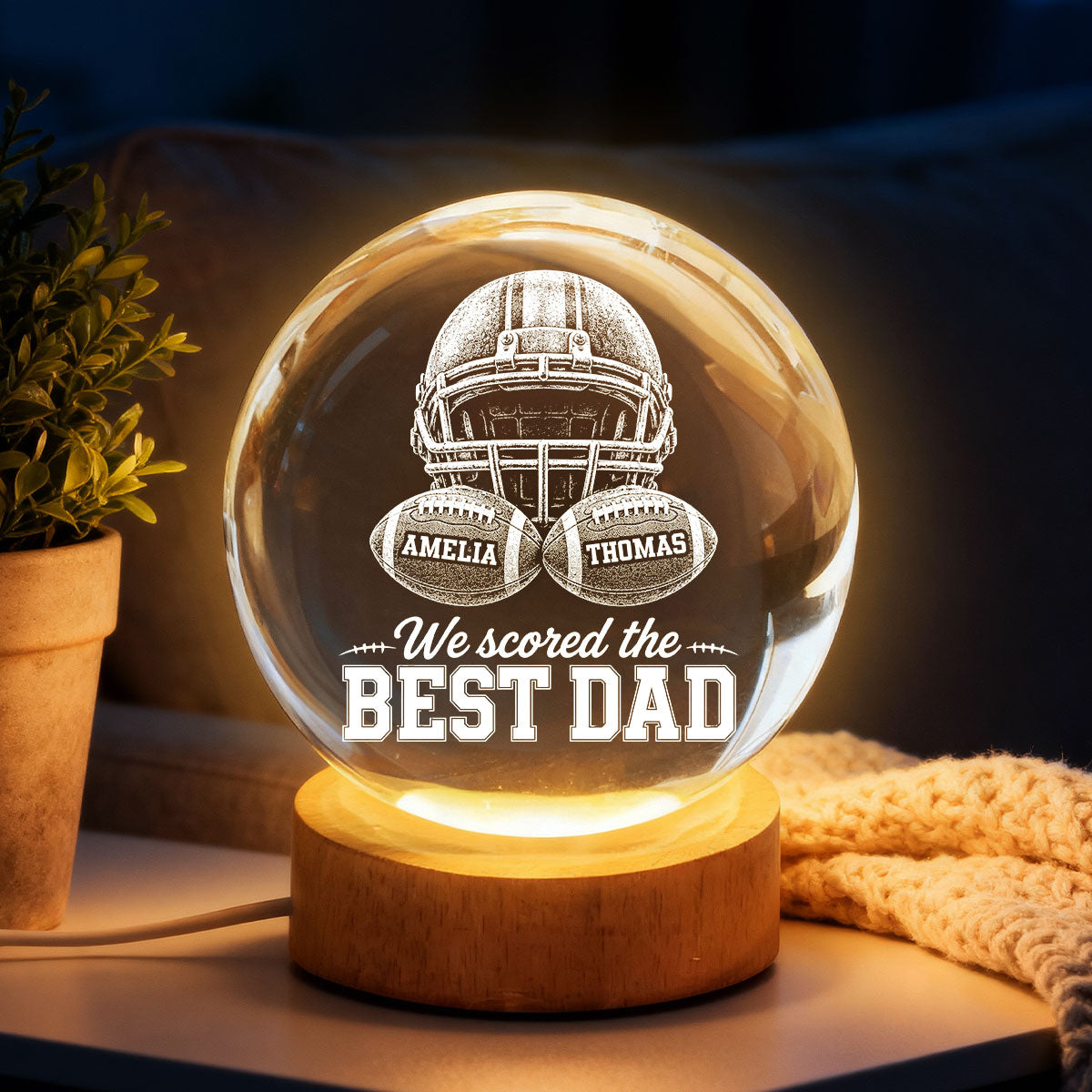 American Football We Scored The Best Dad - Personalized Crystal Ball LED Night Light - Gift For Dad, Football Lovers