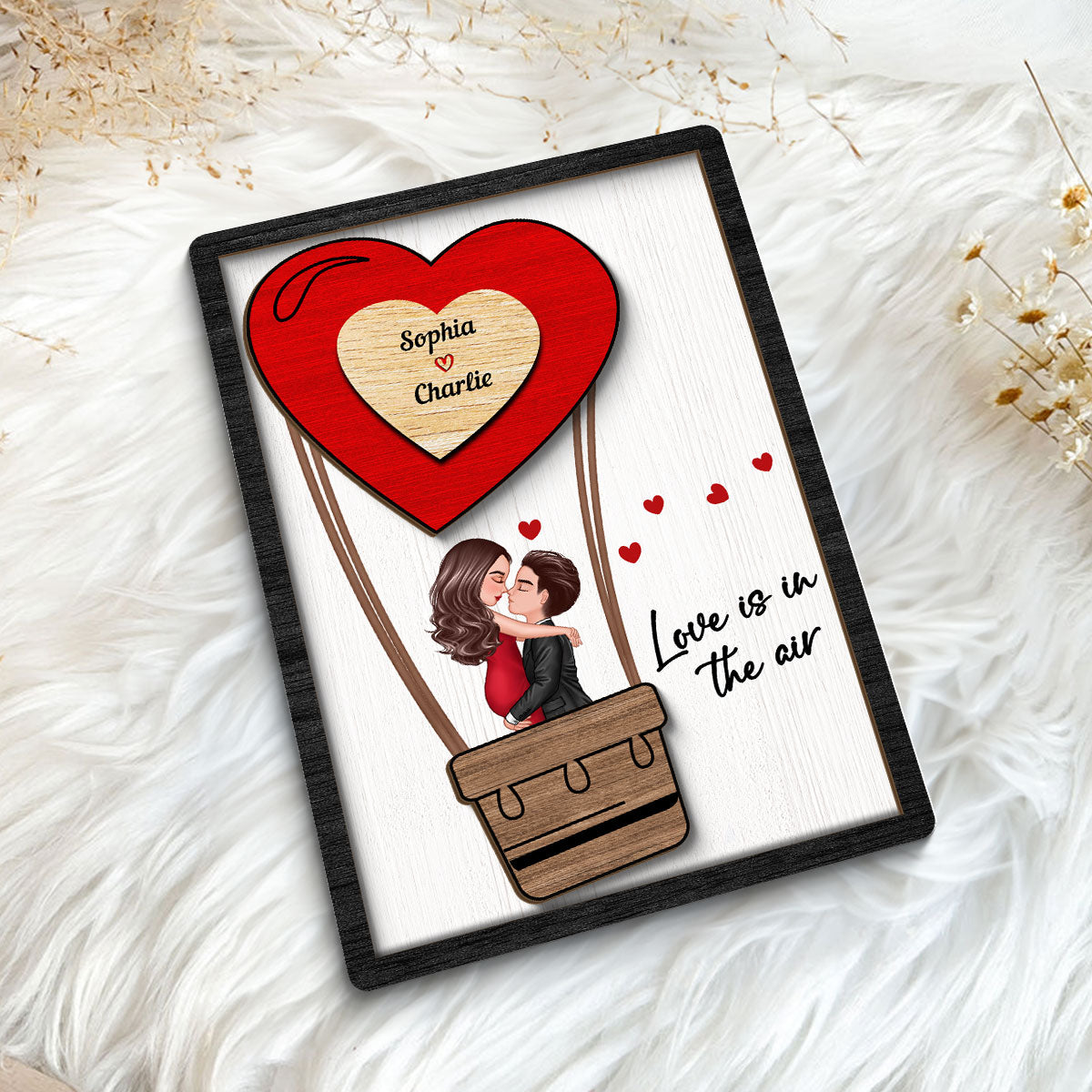 Couple Kissing On Air Balloon Gift Personalized 2-layer Wooden Plaque
