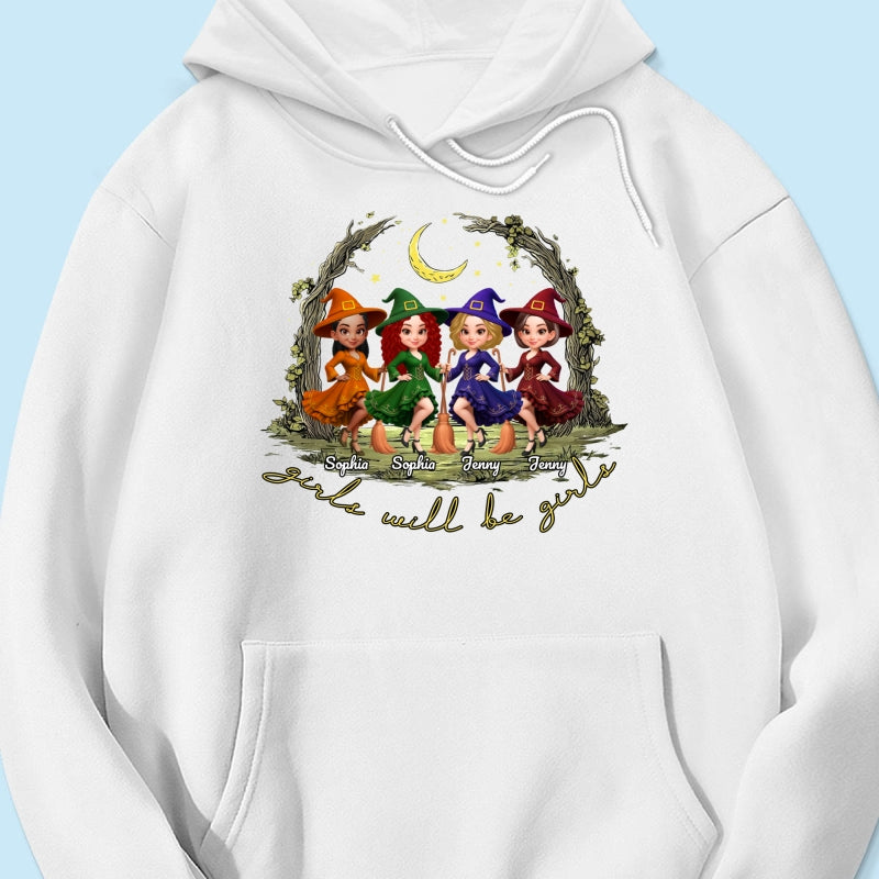 Halloween Witch Besties Sisters Friends Under Moon Personalized Sweatshirt, Halloween Matching Shirt