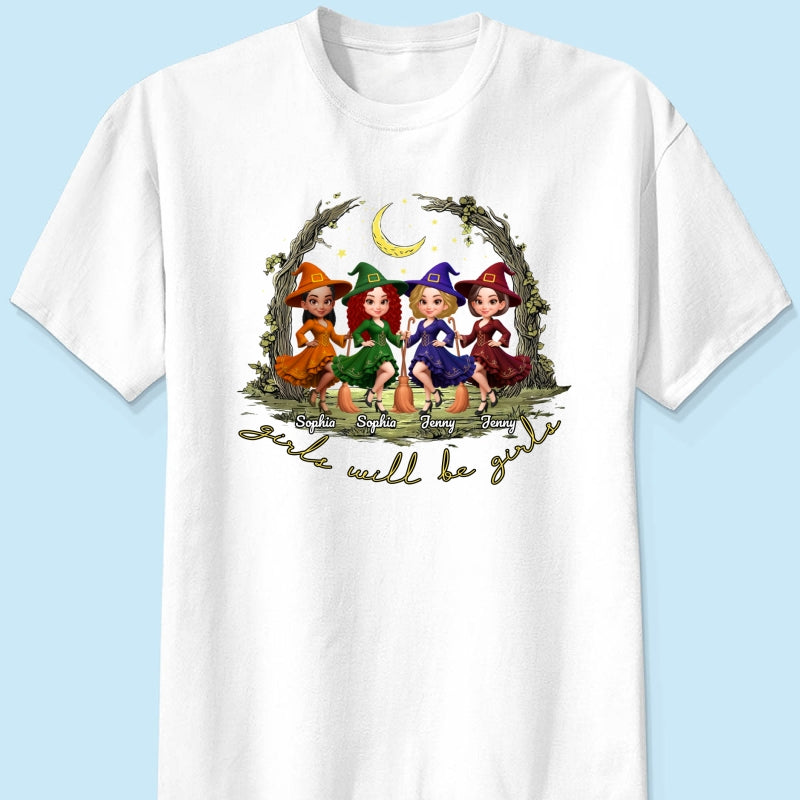 Halloween Witch Besties Sisters Friends Under Moon Personalized Sweatshirt, Halloween Matching Shirt