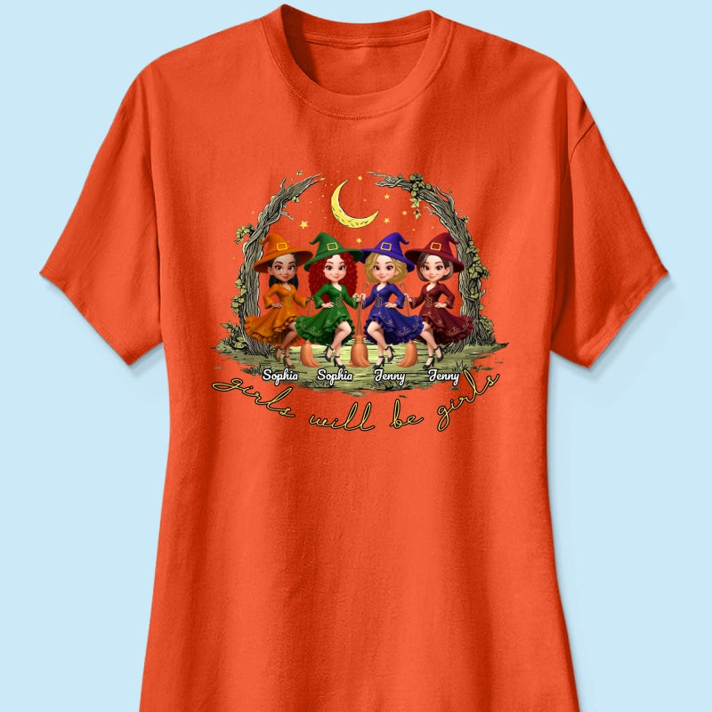 Halloween Witch Besties Sisters Friends Under Moon Personalized Sweatshirt, Halloween Matching Shirt