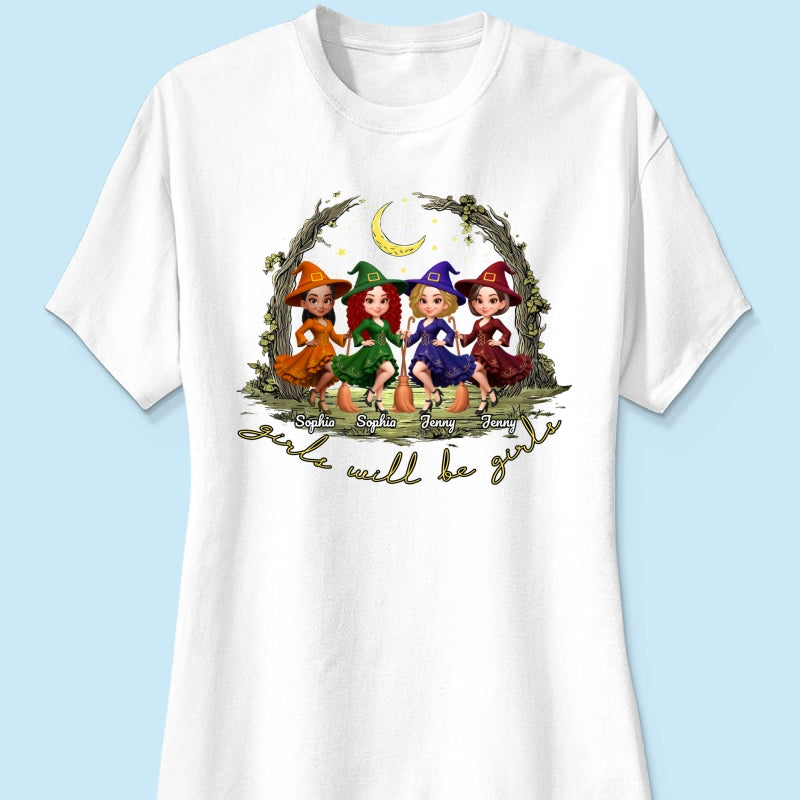 Halloween Witch Besties Sisters Friends Under Moon Personalized Sweatshirt, Halloween Matching Shirt