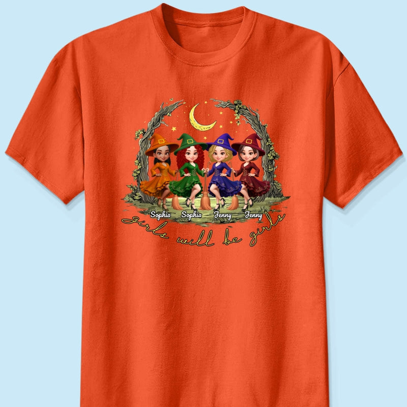 Halloween Witch Besties Sisters Friends Under Moon Personalized Sweatshirt, Halloween Matching Shirt