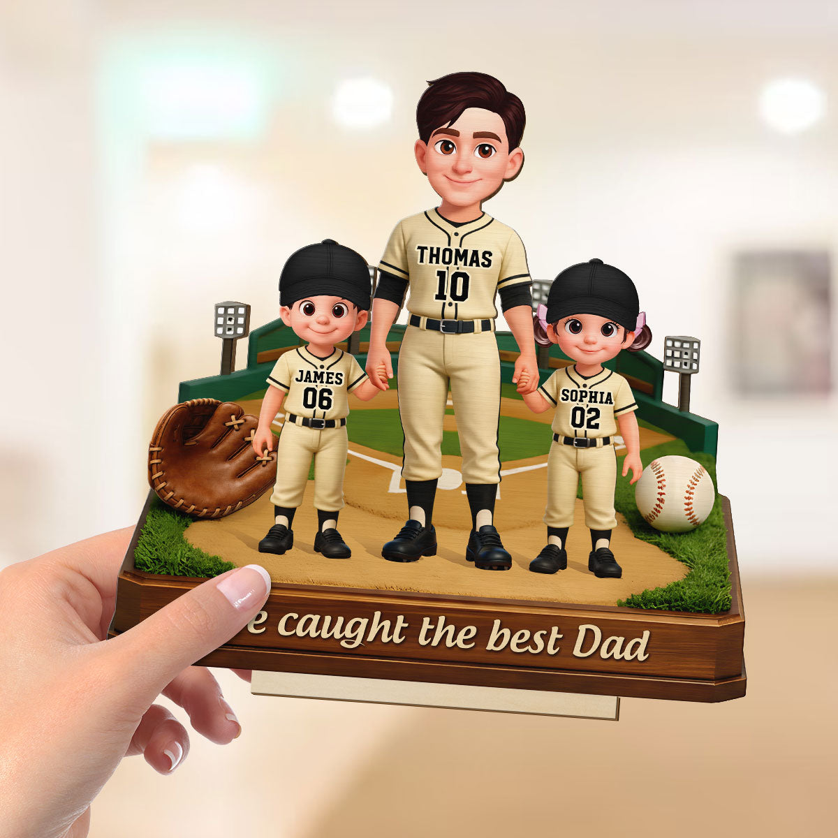 We Caught The Best Dad Baseball Field - Personalized 2-Layered Wooden Plaque - Gift For Baseball Dad