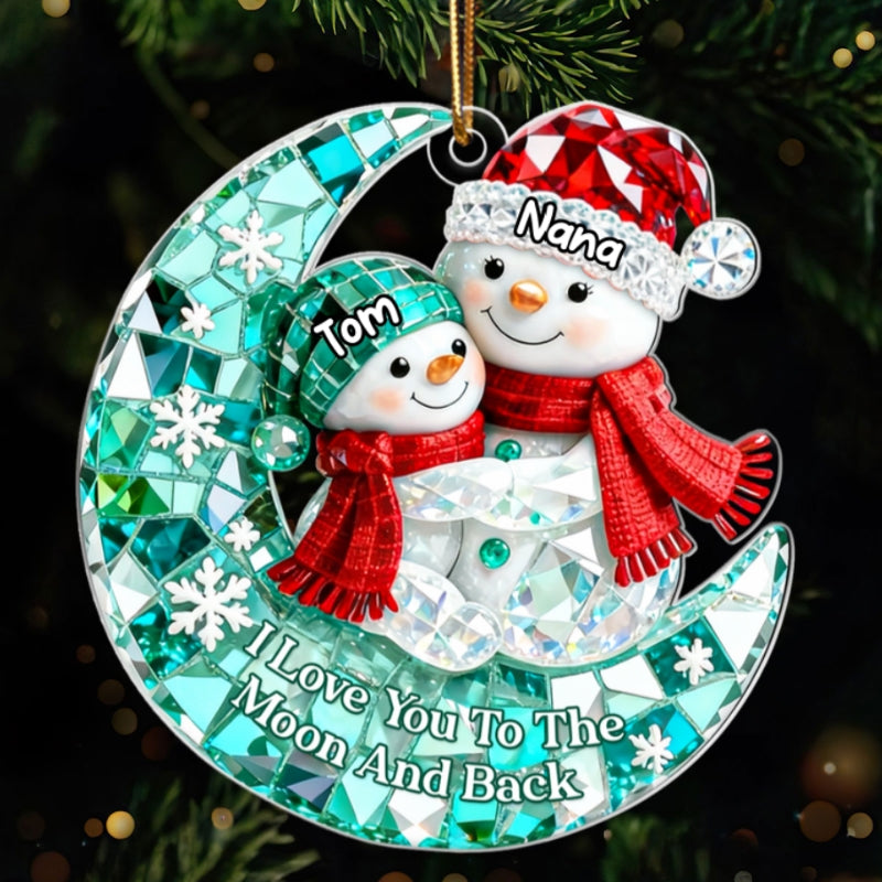 Snowman Grandma Grandkid 3D Crystal Effect - Personalized Acrylic Ornament - Christmas Gift for Grandma, Grandkids