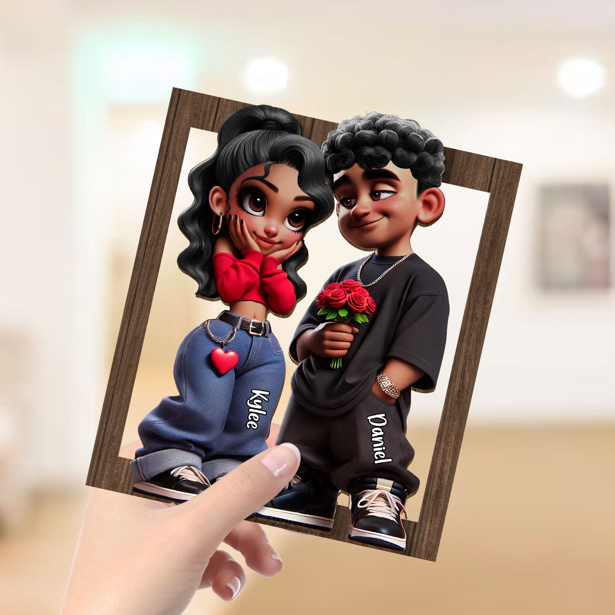 Personalized Y2K Couple 3D Effect Frame 2-Layer Wooden Plaque, Gift, Anniversary Gift For Him For Her