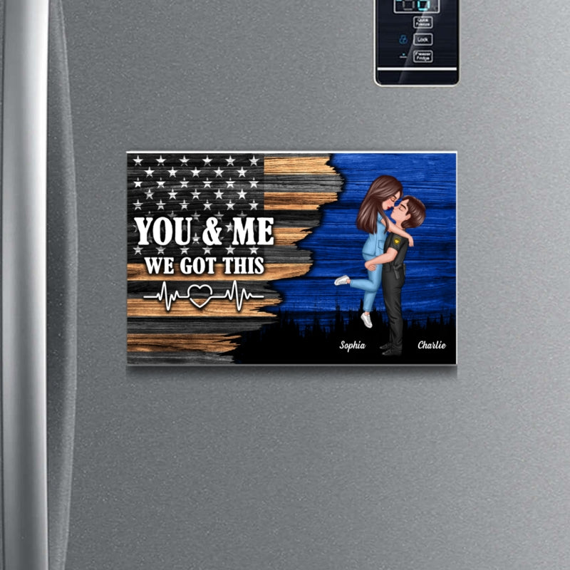Hero Couple Hugging Kissing Half Flag Gift by Occupation Gift For Her Gift For Him Personalized Acrylic Fridge Magnet