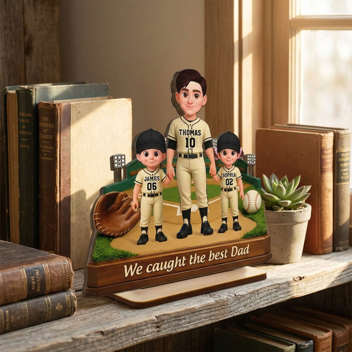 We Caught The Best Dad Baseball Field - Personalized 2-Layered Wooden Plaque - Gift For Baseball Dad