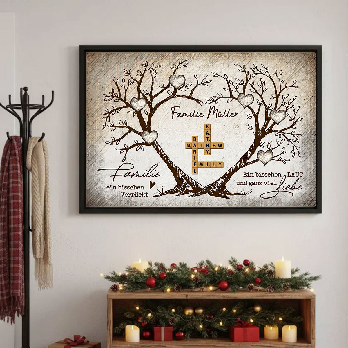 Personalisiertes Familien-Poster – Herzbaum & Kreuzwortrtsel – Fr immer verbunden – Geschenk fr Familie, Mann & Frau