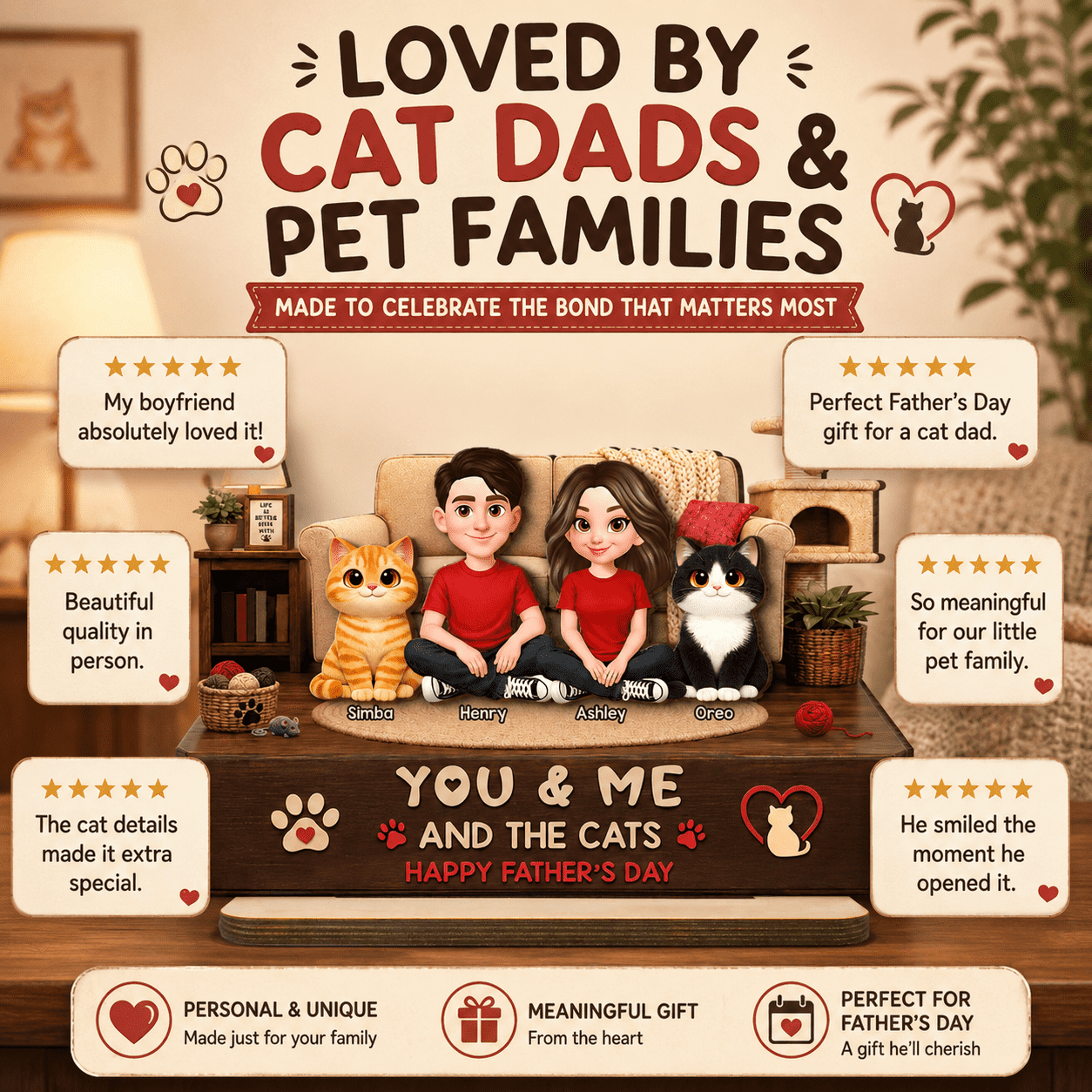 You & Me And The Cats Cozy Room 2D Flat - Personalized 2-Layered Wooden Plaque - Gift For Cat Dad