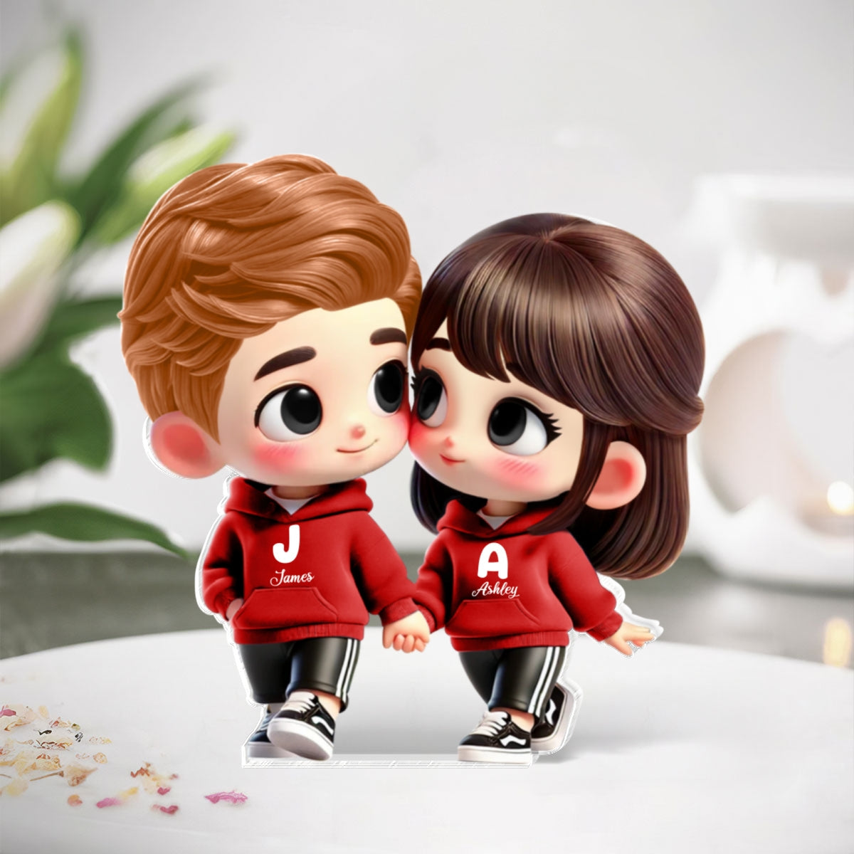 3D Effect Cute Cartoon Couple Holding Hands Personalized Acrylic Block Plaque, Anniversary & Gift for him, Gift for her