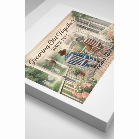 Couple Sitting On The Porch, Growing Old Together Personalized Poster, Heartfelt Gift For Couple, For Him, For Her, Husband, Wife
