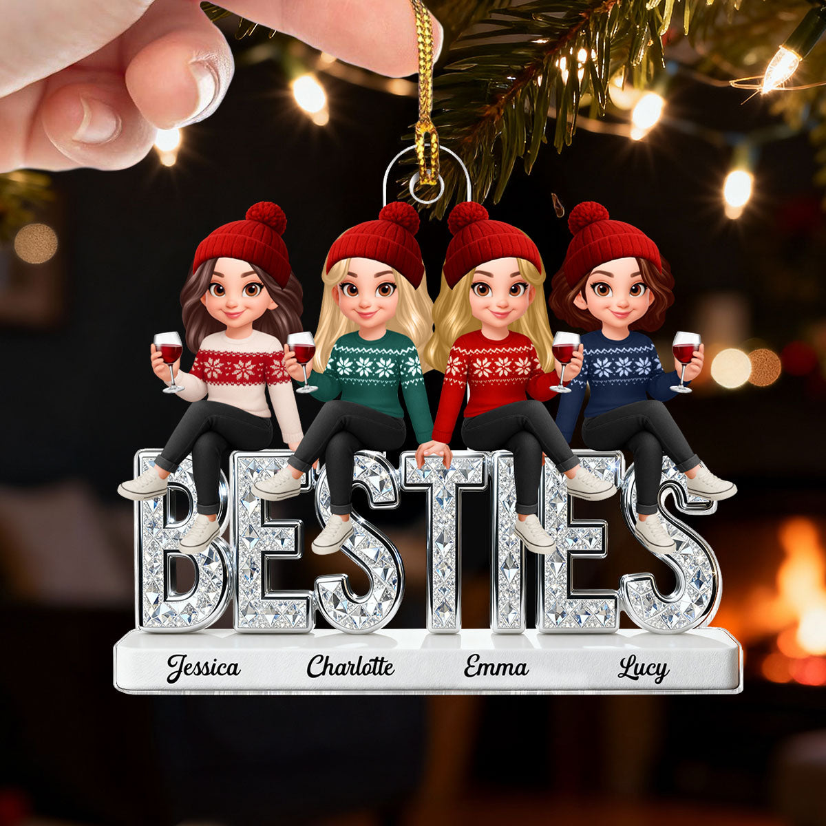 3D Shinning Effect Besties Forever Together Christmas - Personalized Acrylic Ornament - Gift For Best Friends