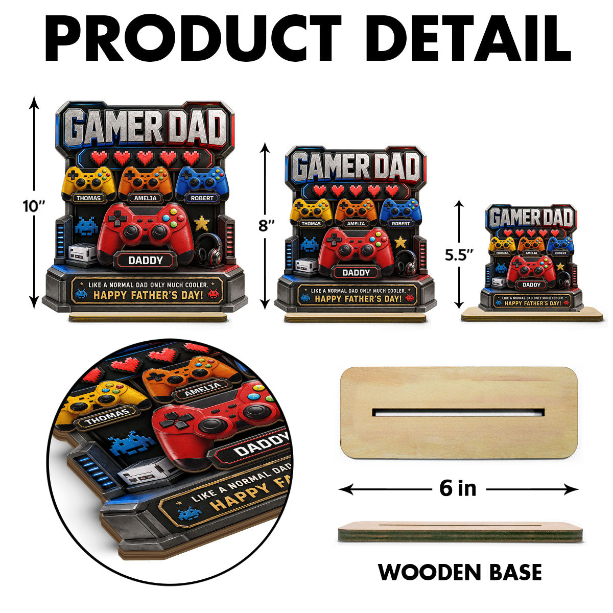 Gamer Dad Much Cooler - Personalized 2-Layered Wooden Plaque - Gift for Dad, Husband