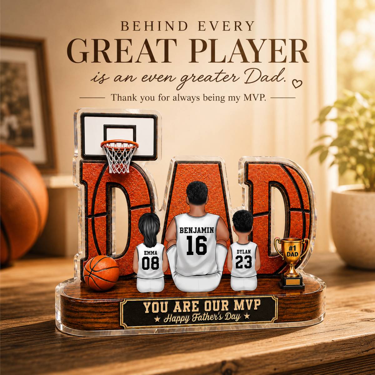 Basketball Dad Legend Daddy's Dream Team 2D Flat Printed- Personalized Acrylic Block Plaque - Gift For Dad, Husband, Basketball Fans