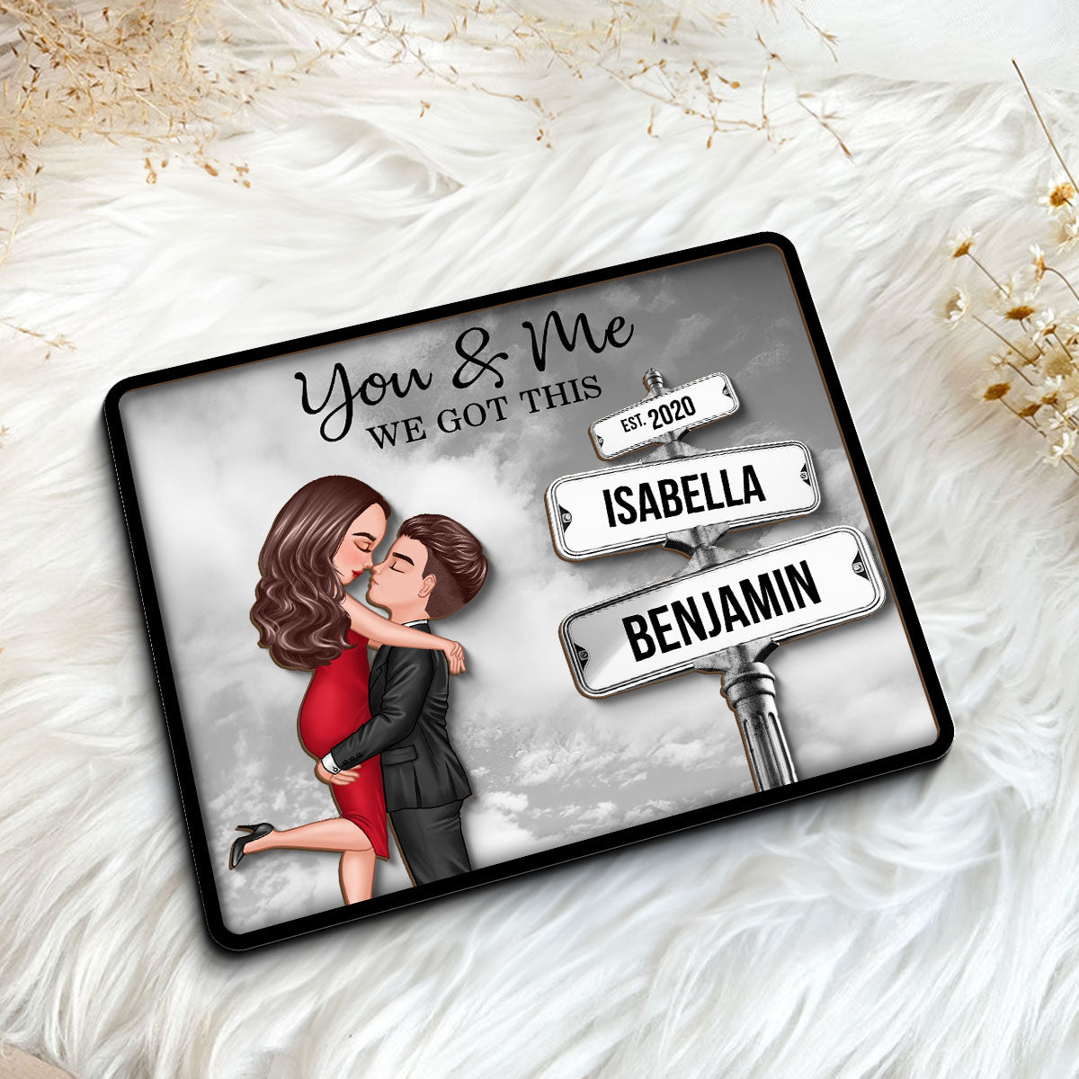Couple Hugging Milestone Together Personalized Crossroads Street Sign 2-Layered Wooden Plaque, Best Home Bedroom Desk Decor For Couples, Gift For Her, For Him