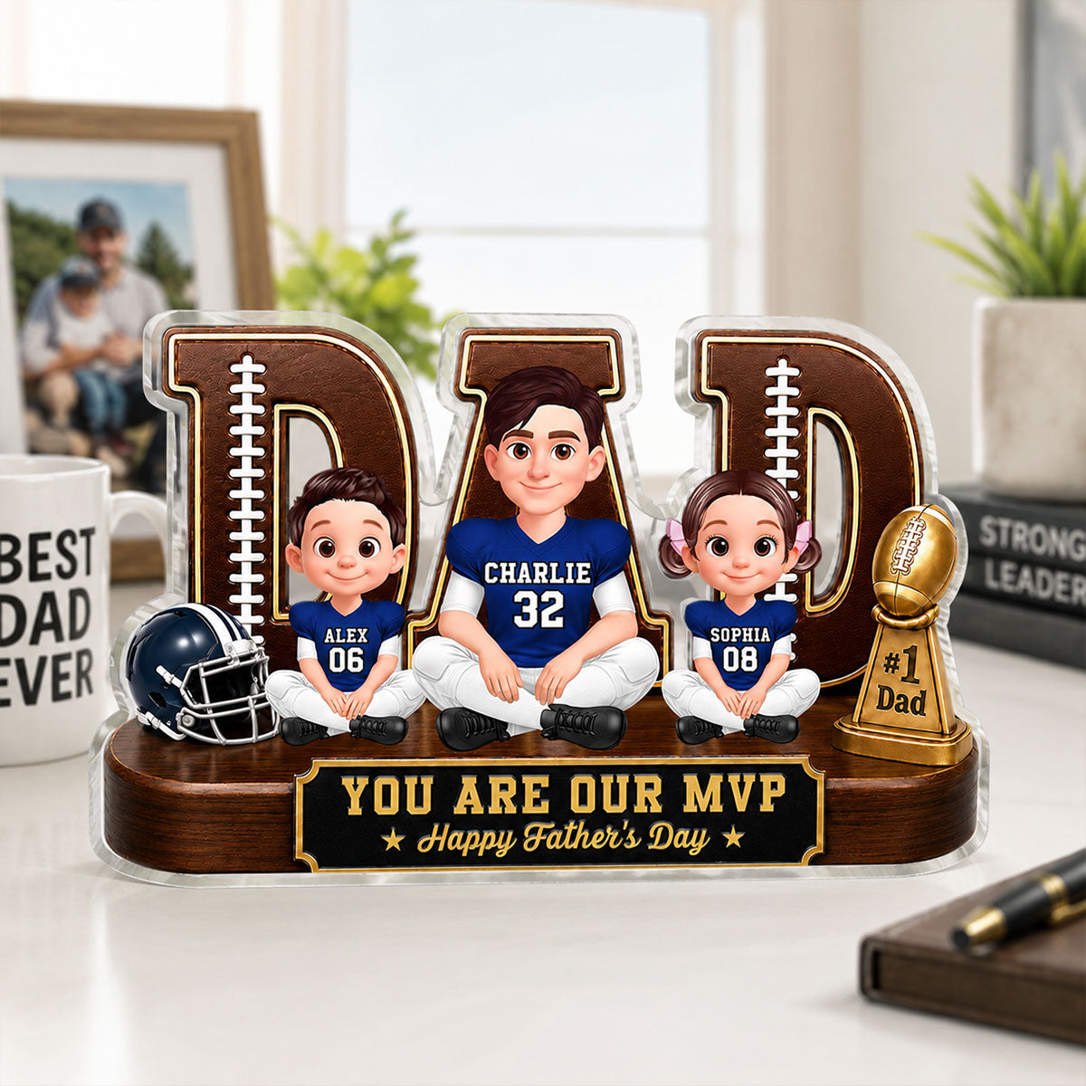 American Legend Football Family Daddy's Dream Team - Personalized Acrylic Block Plaque - Gift For Dad, Husband