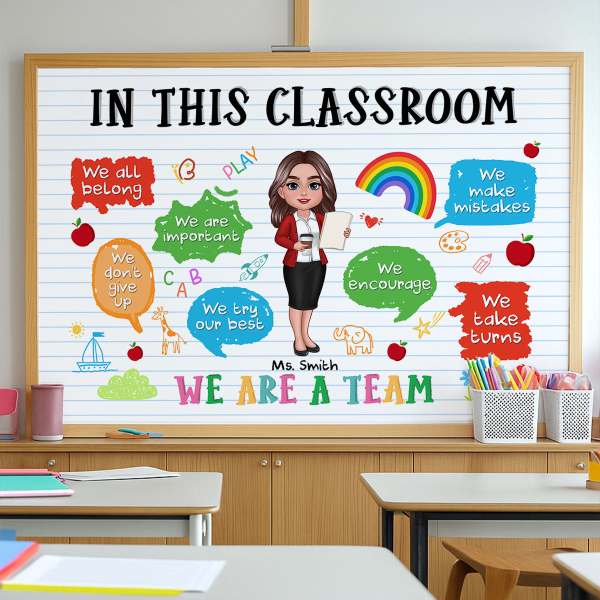 Teacher In This Classroom We're A Team Personalized Poster, Back To School Gift, Gift For Teacher