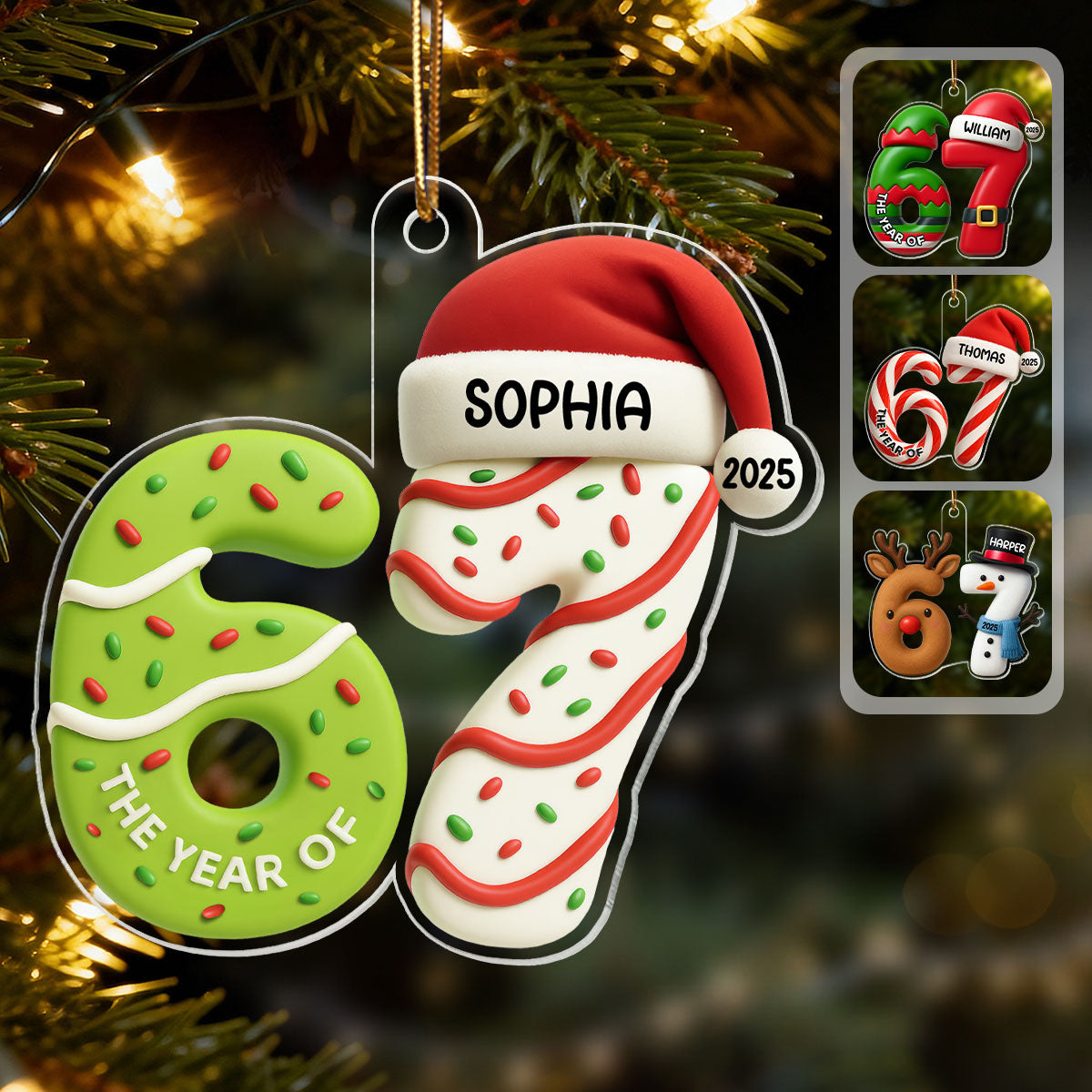 3D Effect 67 Six Seven 2025 Slang Christmas Various Designs - Personalized Acrylic Ornament - Funny Christmas Gift For Teen, Grandkid, Gen Alpha