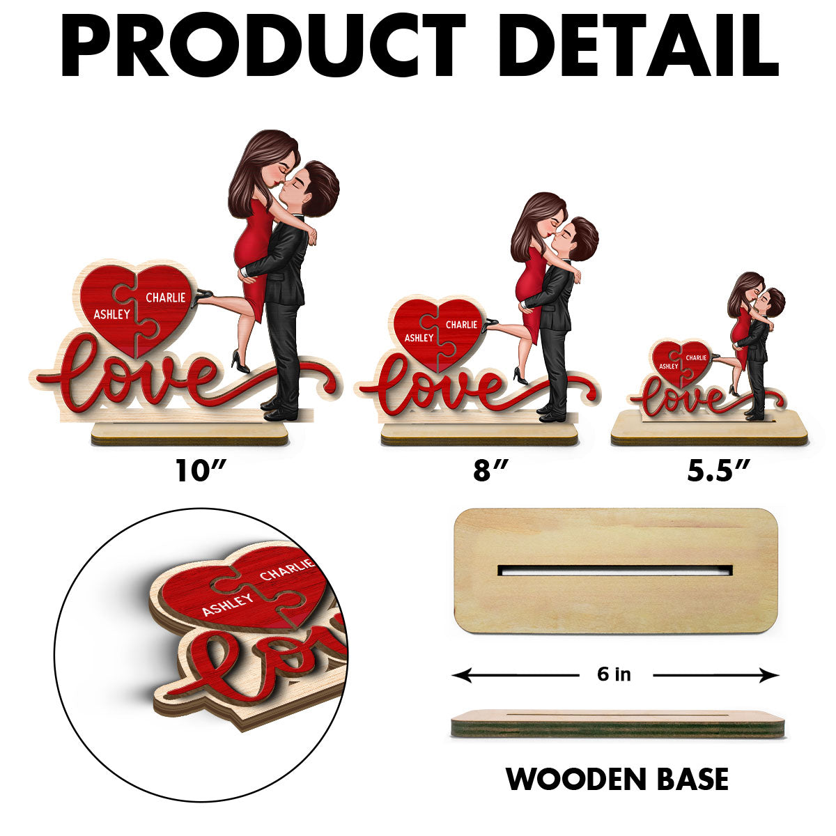 Couple Hugging Kissing Love Missing Piece Personalized 2-Layer Standing Wooden Plaque, Gift For Him or Her