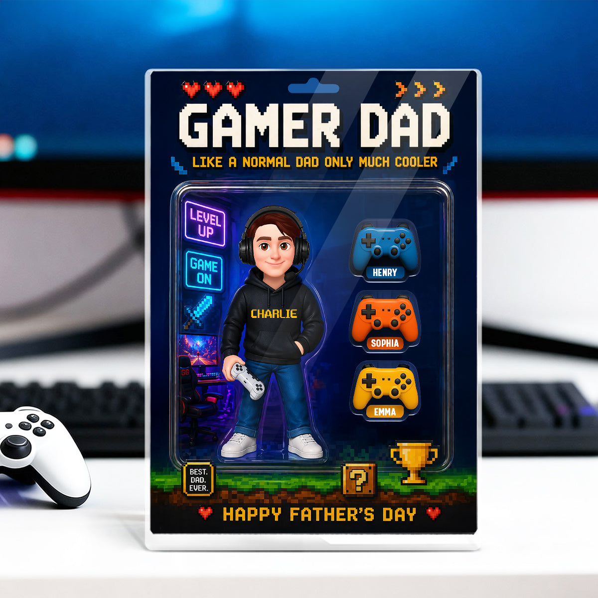 Gamer Dad More Cooler - Personalized Acrylic Block Plaque - Gift For Gamer Dad, Husband
