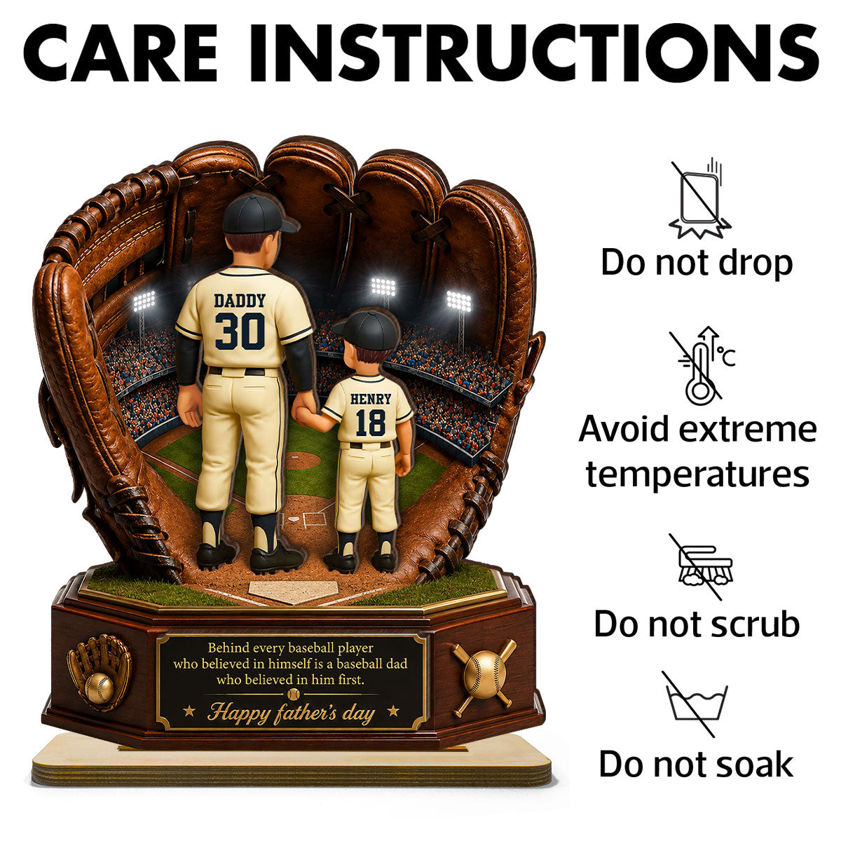 Behind Every Baseball Softball Player is a Dad - Personalized 2-Layered Wooden Plaque - Gift for Dad, Husband